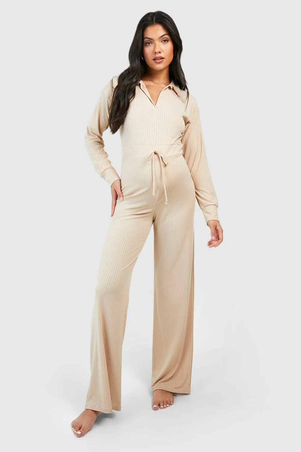 Maternity Collared Wide Leg Loungewear Jumpsuit