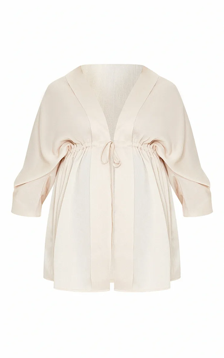 Maternity Cream Textured Plunge Tie Waist Blouse