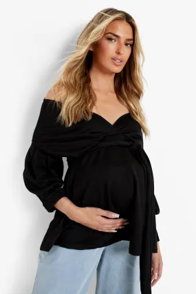 Maternity Crepe Off The Shoulder Peplum Top