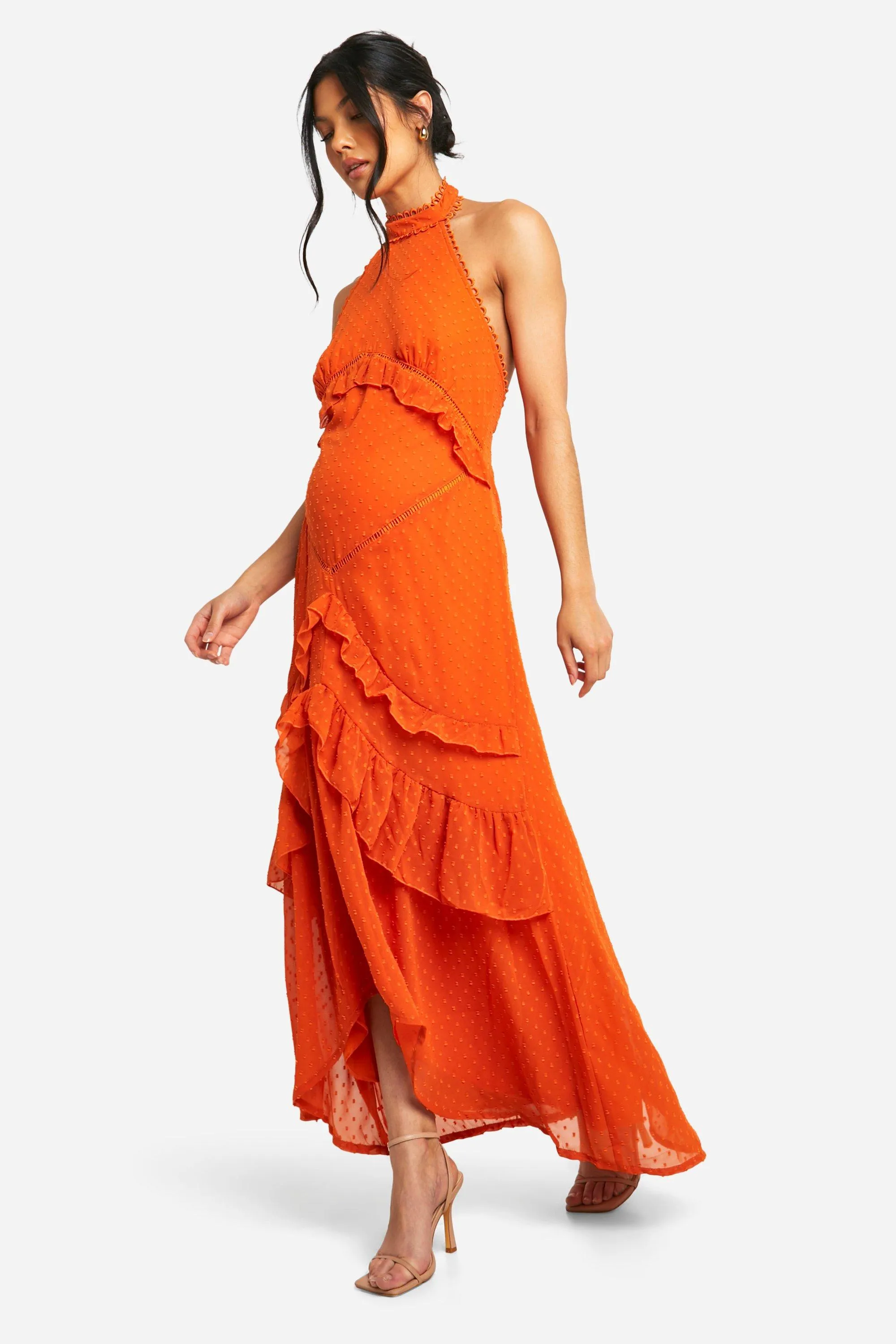 Maternity Dobby Halter Maxi Dress