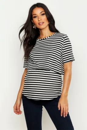 Maternity Double Layer Stripe Nursing T-Shirt