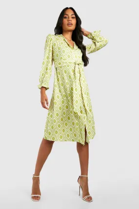 Maternity Geo Belted Shirt Midi Dress