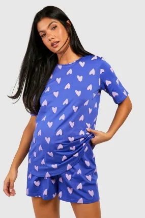 Maternity Heart Print Short Pajama Set