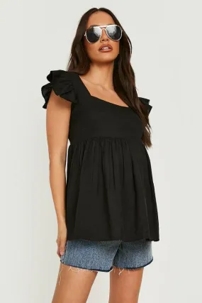 Maternity Linen Frill Sleeve Smock Top