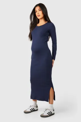 Maternity Long Sleeve Rib Midi Dress