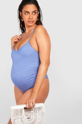 Maternity Nautical Rib Cross Back Swimsuit