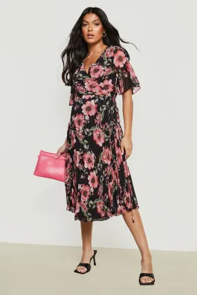 Maternity Occasion Floral Pleated Midi Dress