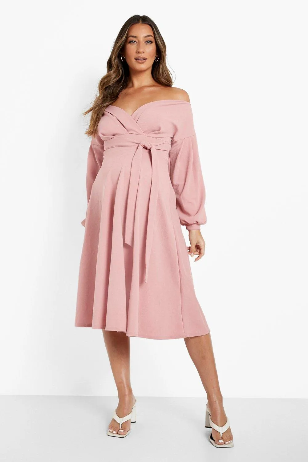 Maternity Off The Shoulder Frill Skater Dress