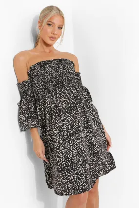 Maternity Polka Dot Shirred Smock Dress