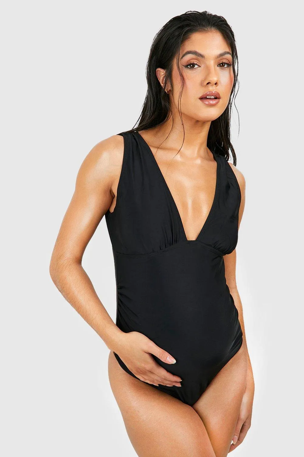 Maternity Ruched Plunge Neck Swimsuit