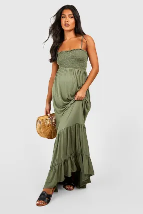 Maternity Shirred Strappy Tiered Maxi Dress