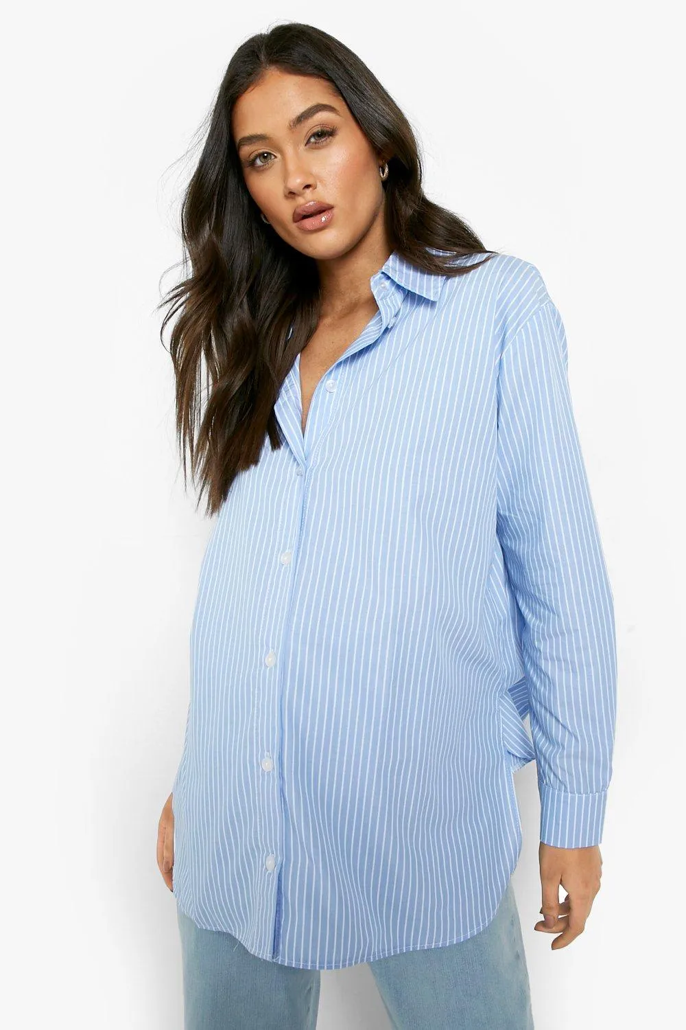 Maternity Side Split Oversized Cotton Shirt