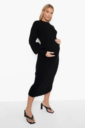 Maternity Sleeve Cable Knit Midi Dress