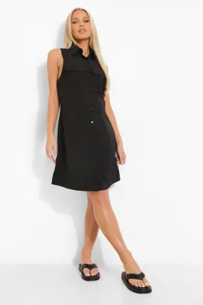 Maternity Sleeveless Cotton Shirt Dress