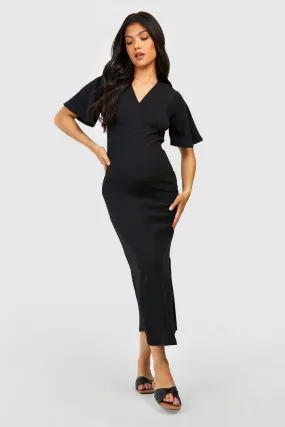 Maternity Textured Angel Sleeve Midi Dress