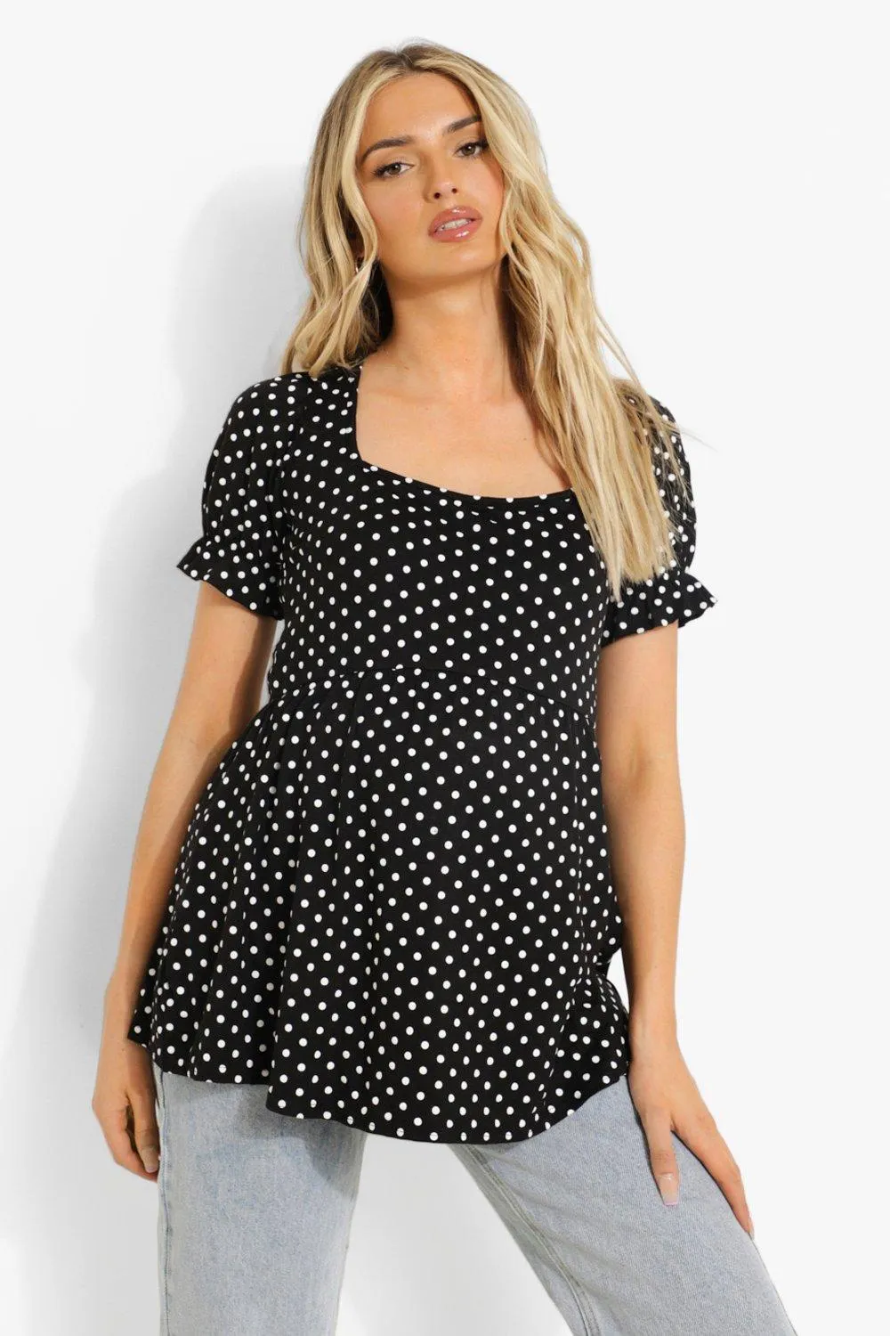 Maternity Tie Back Puff Sleeve Smock Top