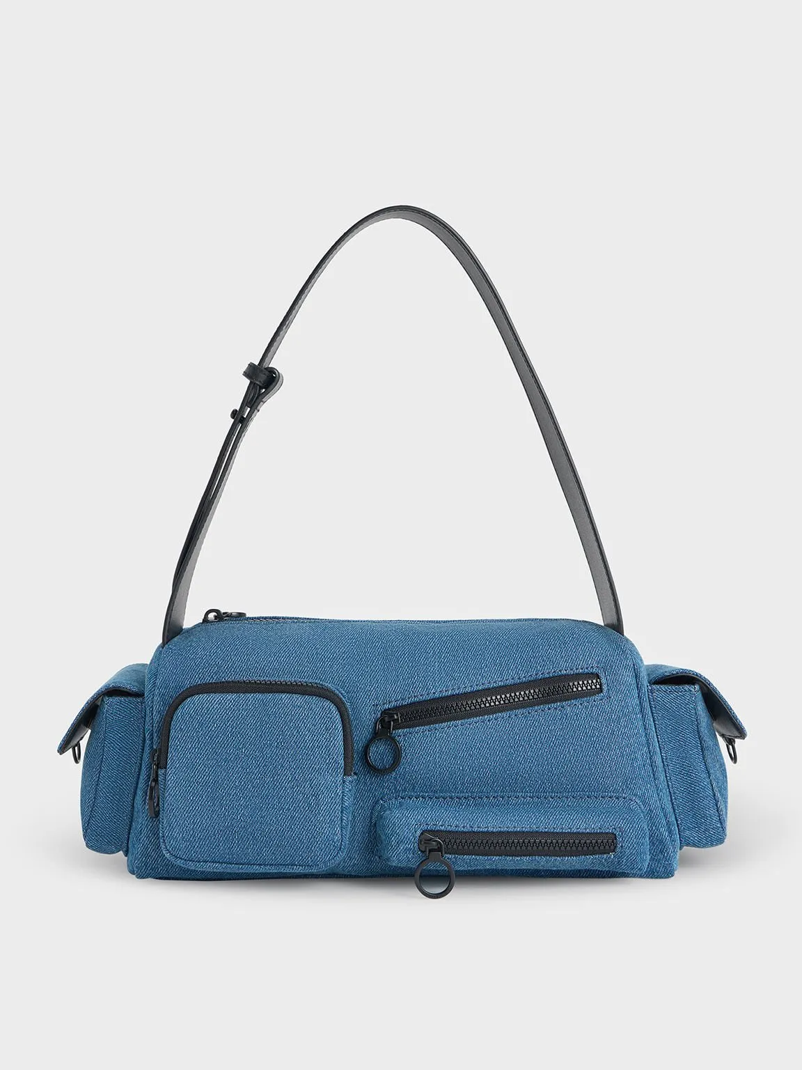 Mathilda Denim Multi-Pocket Shoulder Bag - Denim Blue