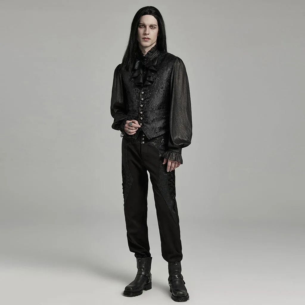 Men's Gothic Floral Jacquard Lace-up Vest