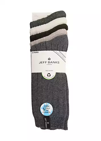 Mens Pack of 5 Ribbed Boot Socks by Jeff Banks | Look Again