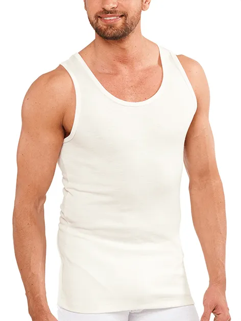 Mens THERMAL Merino Wool Blend Singlet - Natural