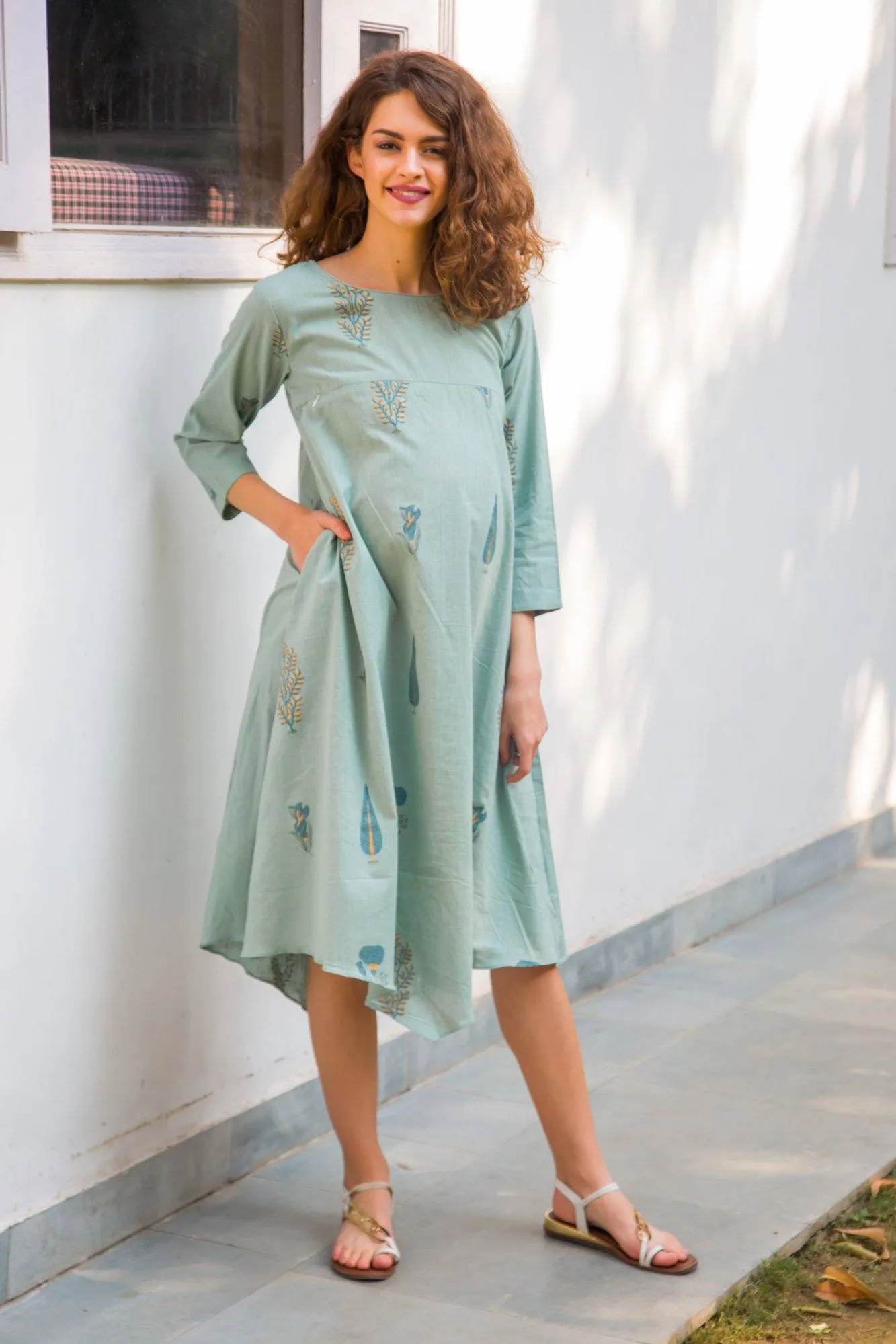 Mint Cotton Maternity & Nursing Dress