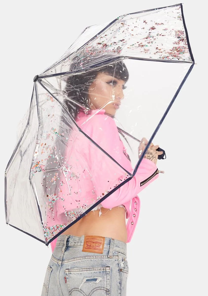 Navy Raining Confetti Umbrella-