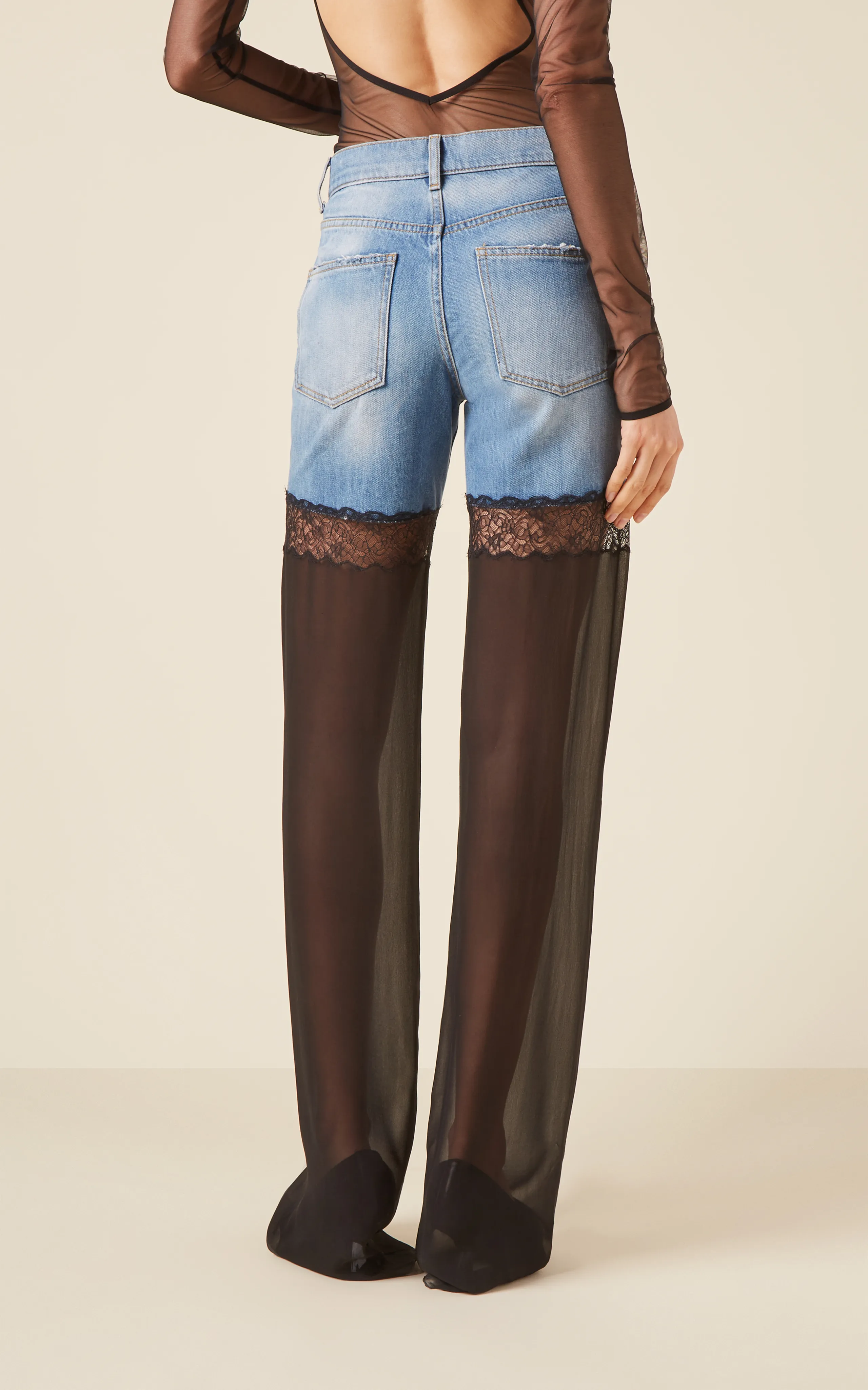 Nensi Dojaka Hybrid Denim and Mesh Wide-Leg Jeans