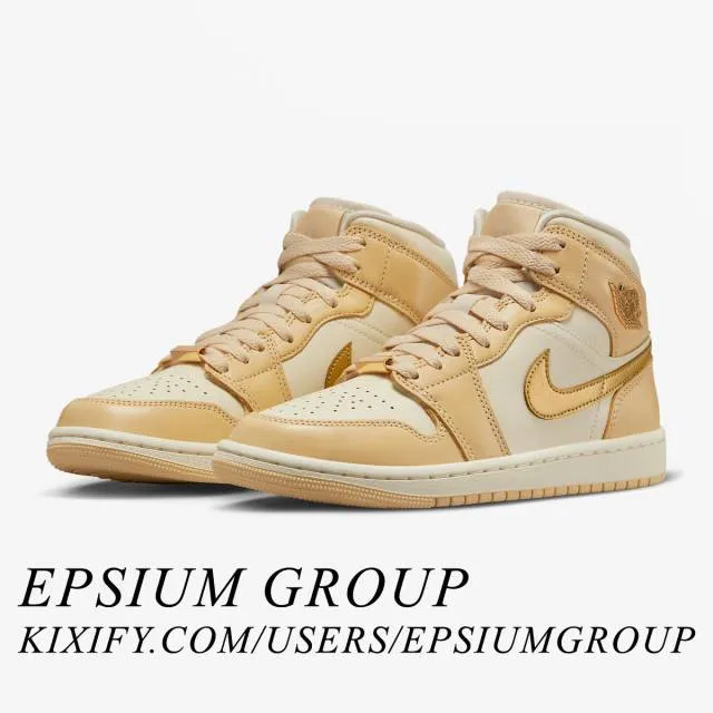 Nike women's air jordan 1 mid (pale vanilla gold/ pale vanilla/ metallic gold/ coconut milk/ sail) s
