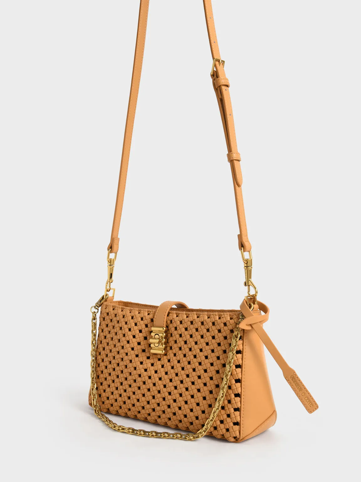 Nova Woven Chain-Handle Shoulder Bag - Orange