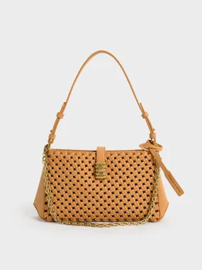 Nova Woven Chain-Handle Shoulder Bag - Orange