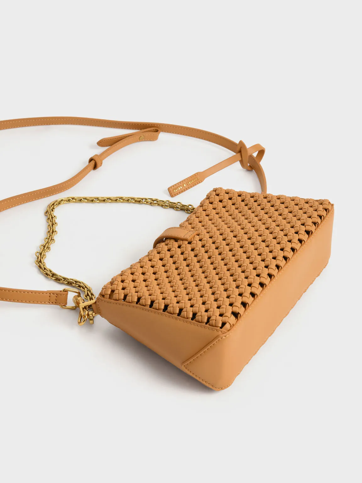 Nova Woven Chain-Handle Shoulder Bag - Orange