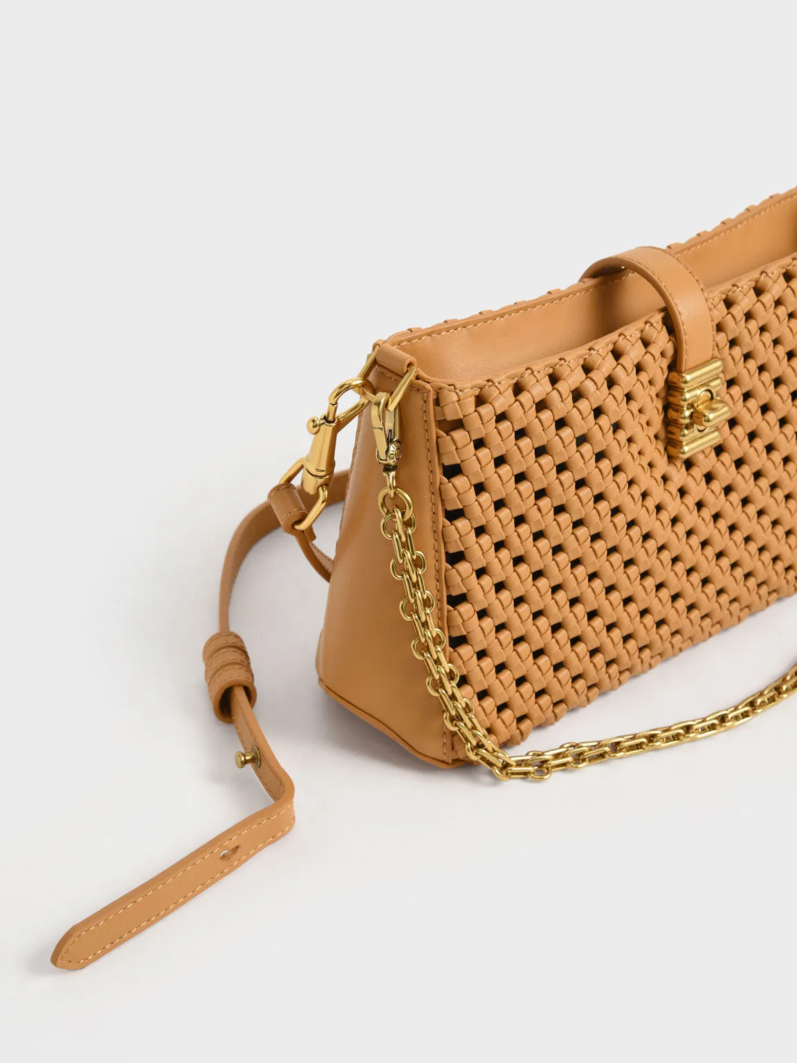 Nova Woven Chain-Handle Shoulder Bag - Orange