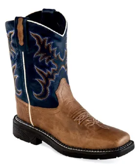 Old West Youth Brown And Blue Leather Boot