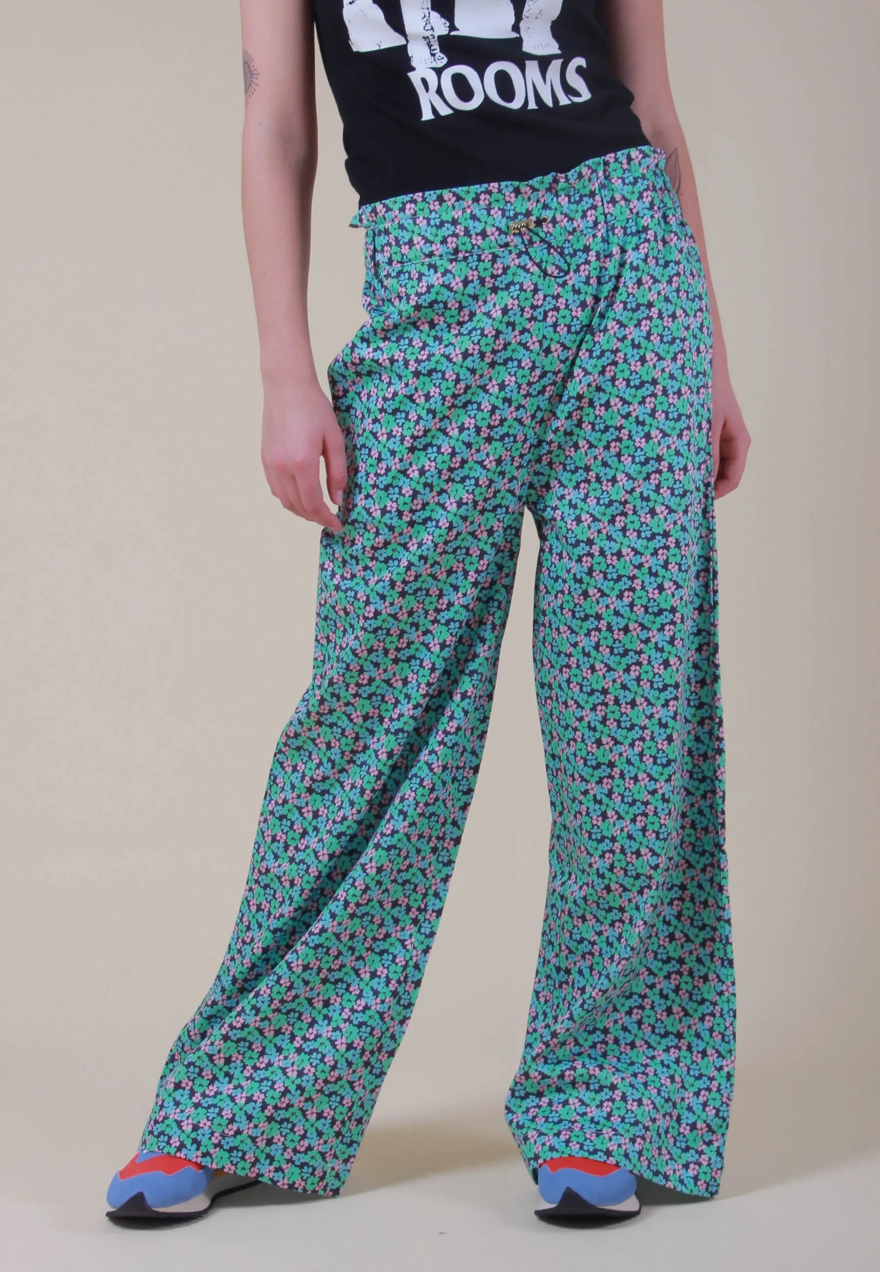 Organic Cotton Floral Trousers - blue