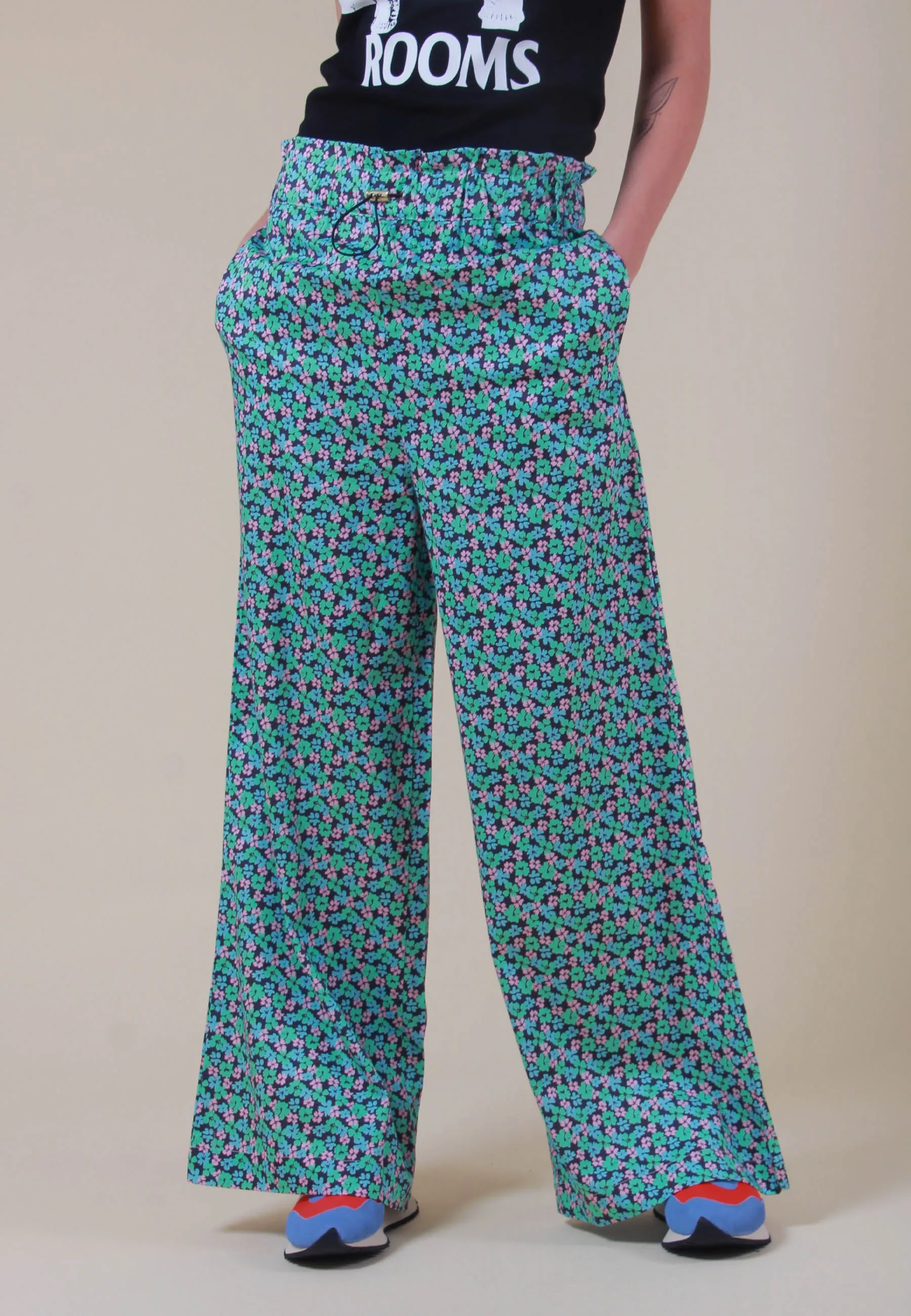 Organic Cotton Floral Trousers - blue