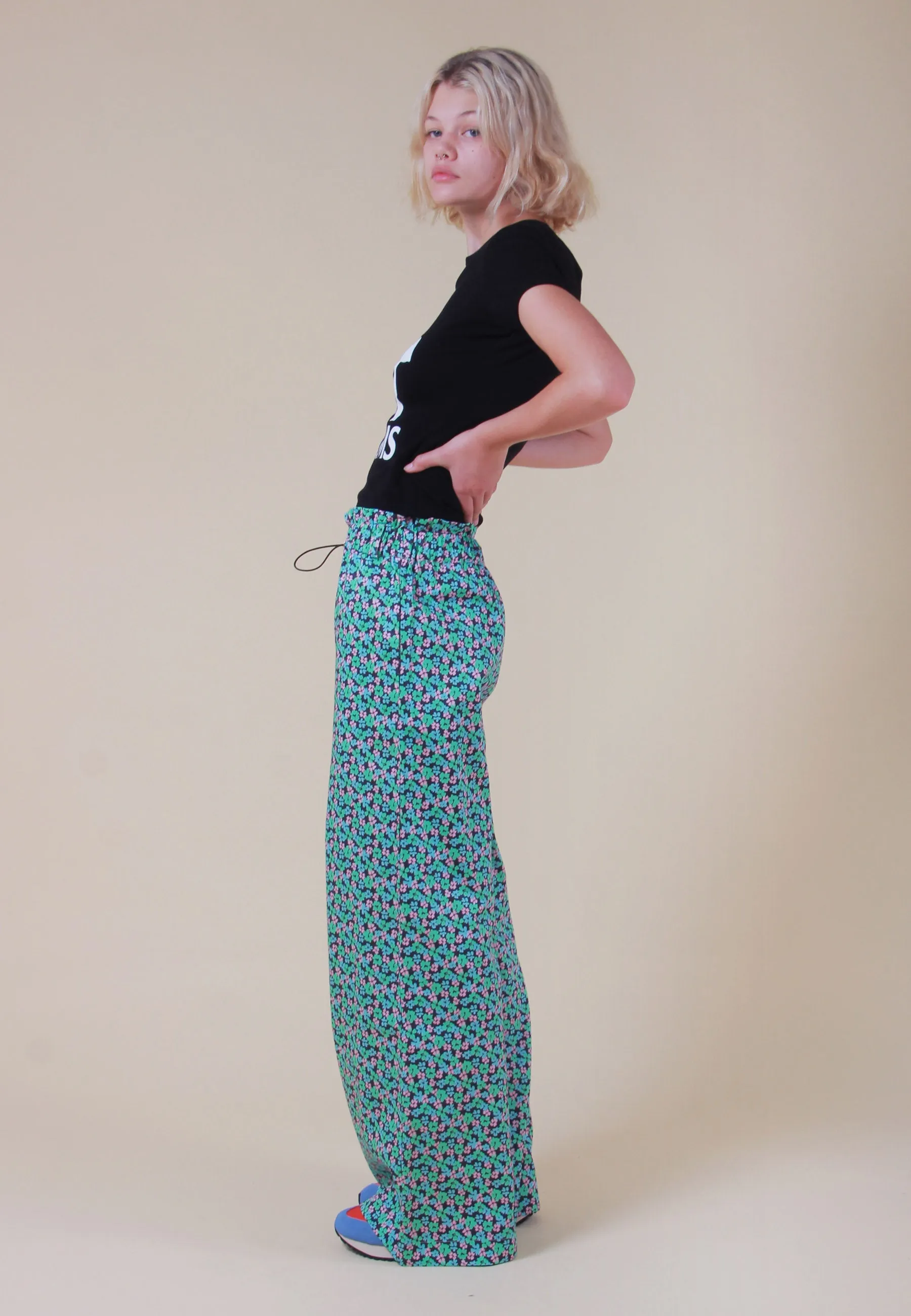 Organic Cotton Floral Trousers - blue