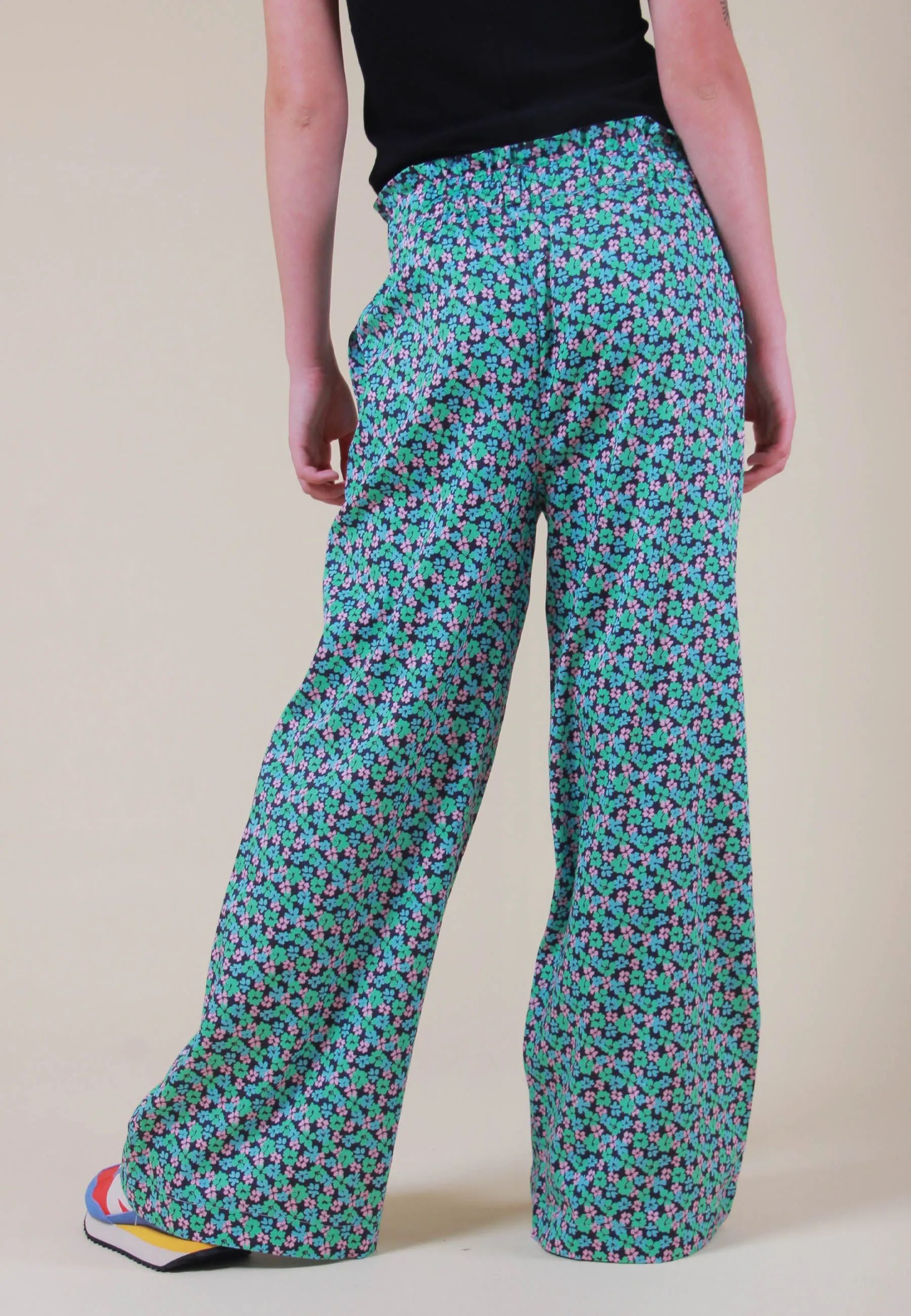 Organic Cotton Floral Trousers - blue