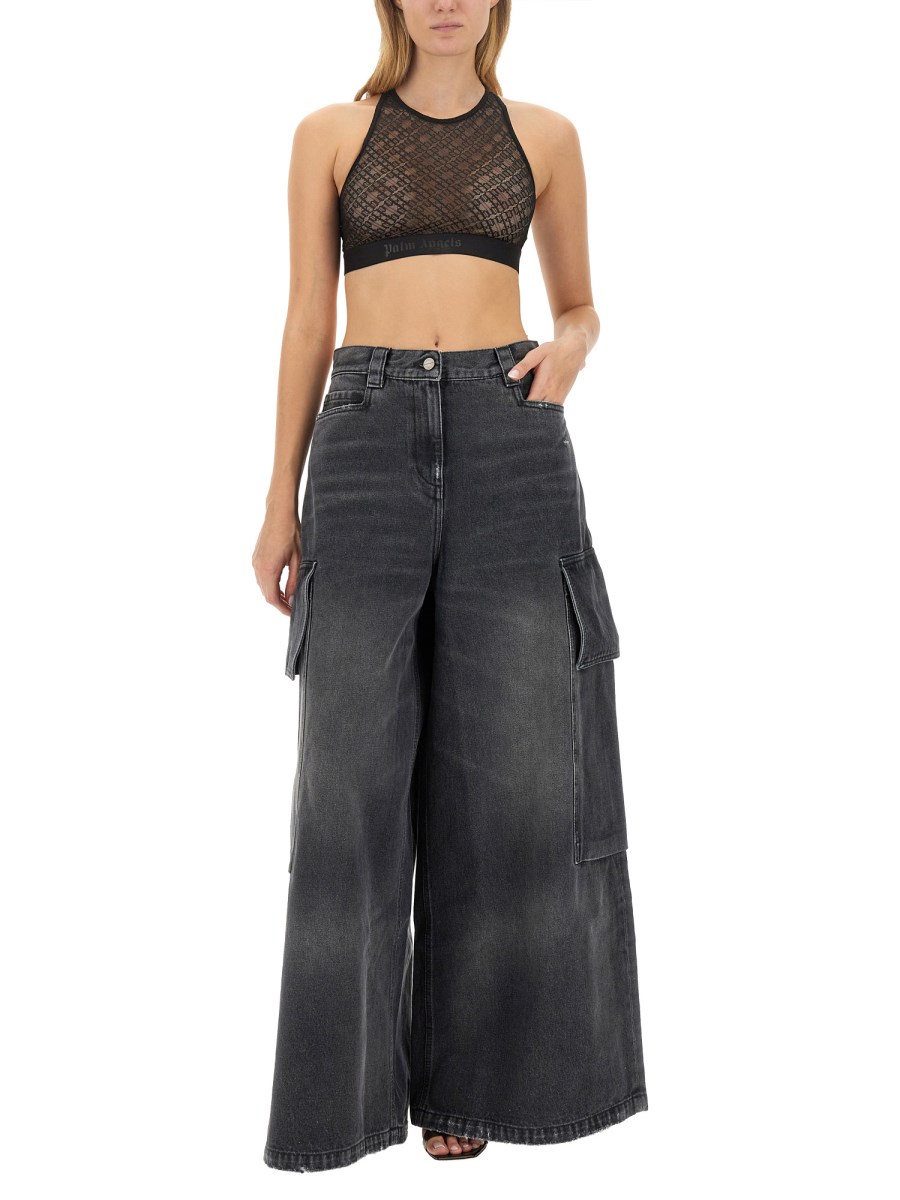 PALM ANGELS      JEANS PARACHUTE AMPIO IN DENIM DI COTONE