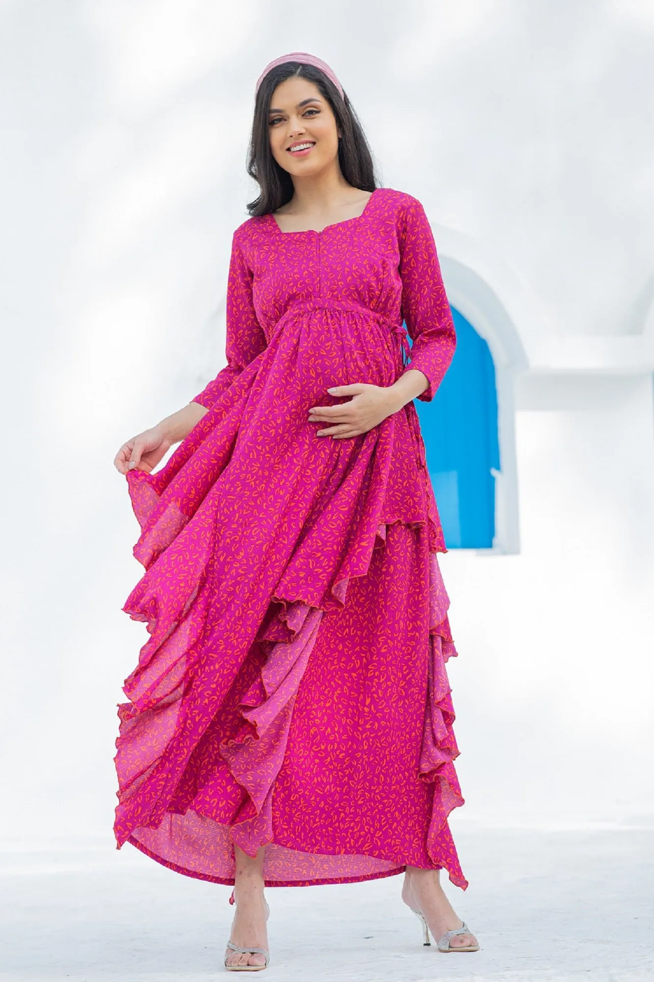 Paradise Fuschia Maternity & Nursing Flow Dress