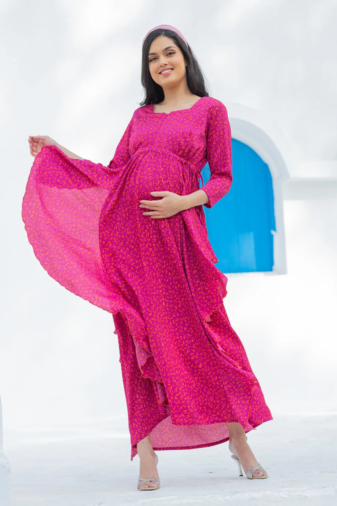 Paradise Fuschia Maternity & Nursing Flow Dress