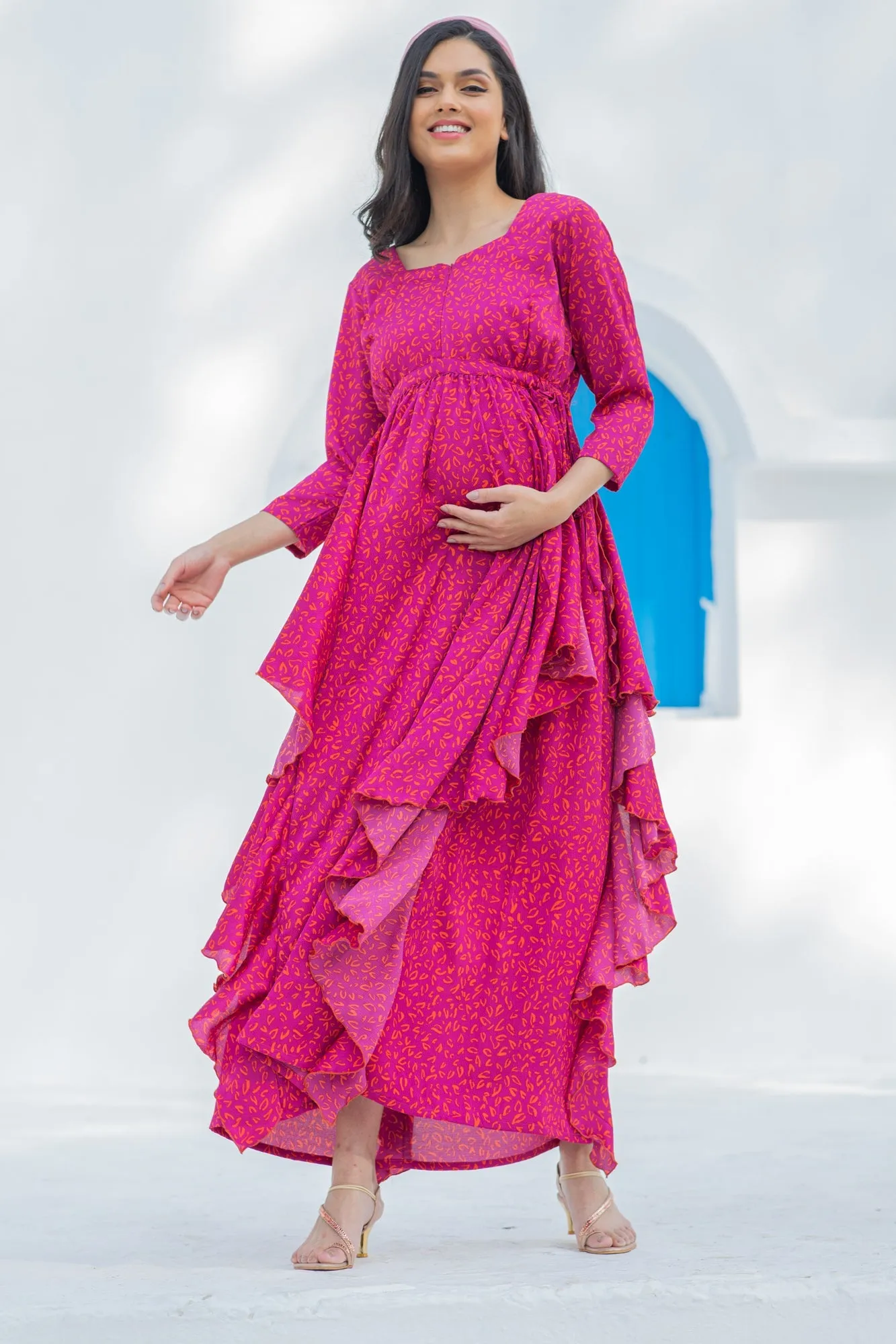 Paradise Fuschia Maternity & Nursing Flow Dress