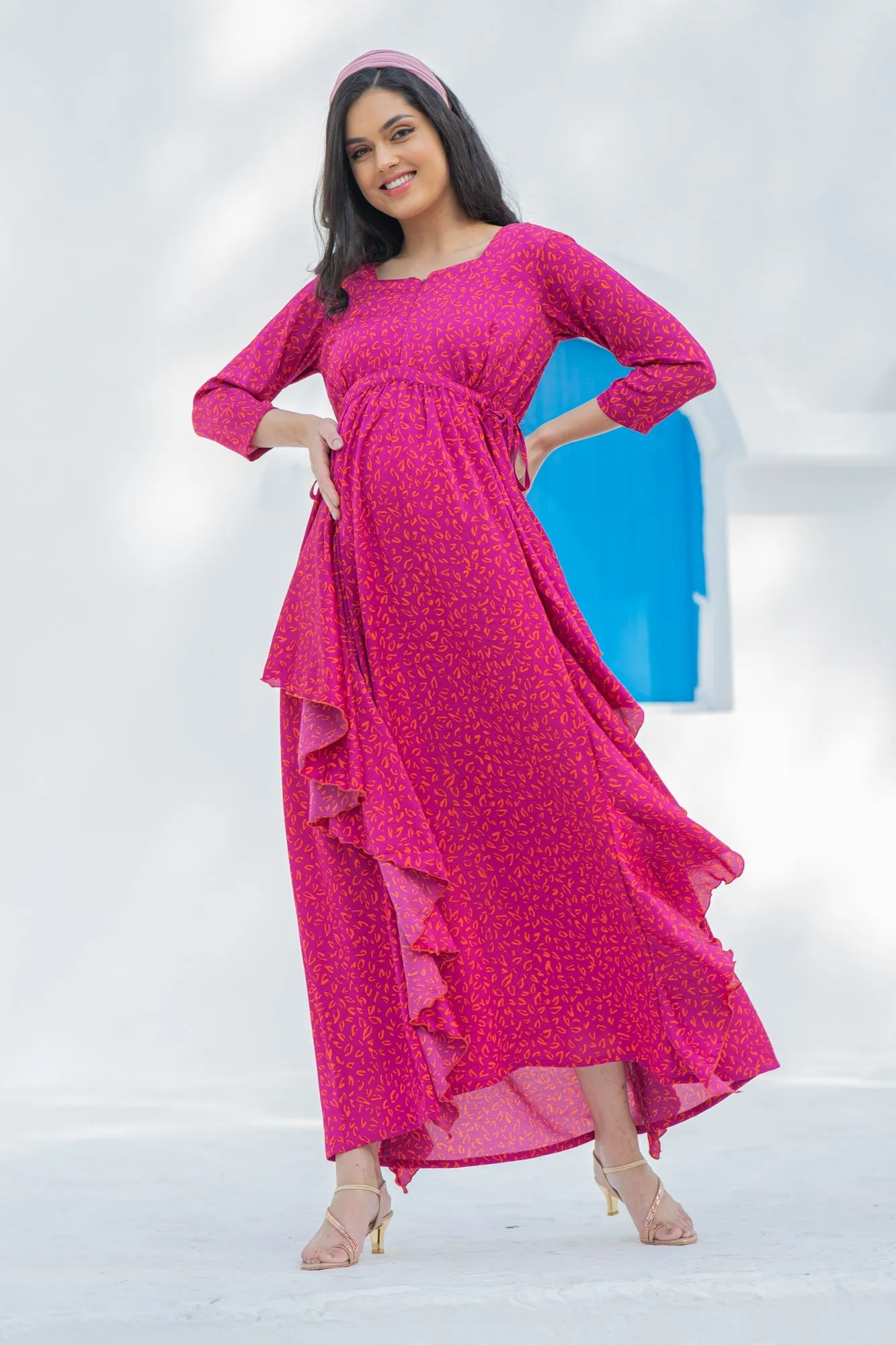 Paradise Fuschia Maternity & Nursing Flow Dress