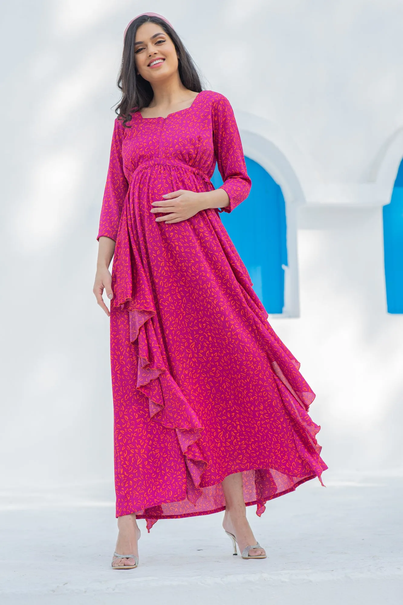 Paradise Fuschia Maternity & Nursing Flow Dress