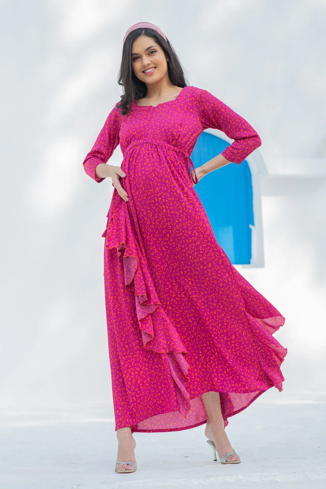 Paradise Fuschia Maternity & Nursing Flow Dress