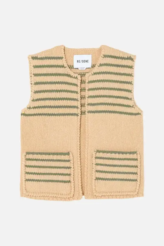 Patch Pocket Vest Apricot Sage Stripe