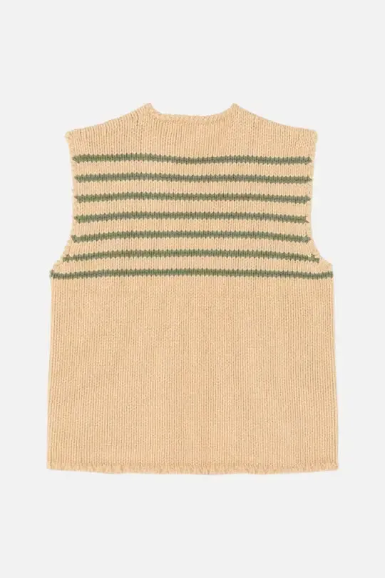 Patch Pocket Vest Apricot Sage Stripe