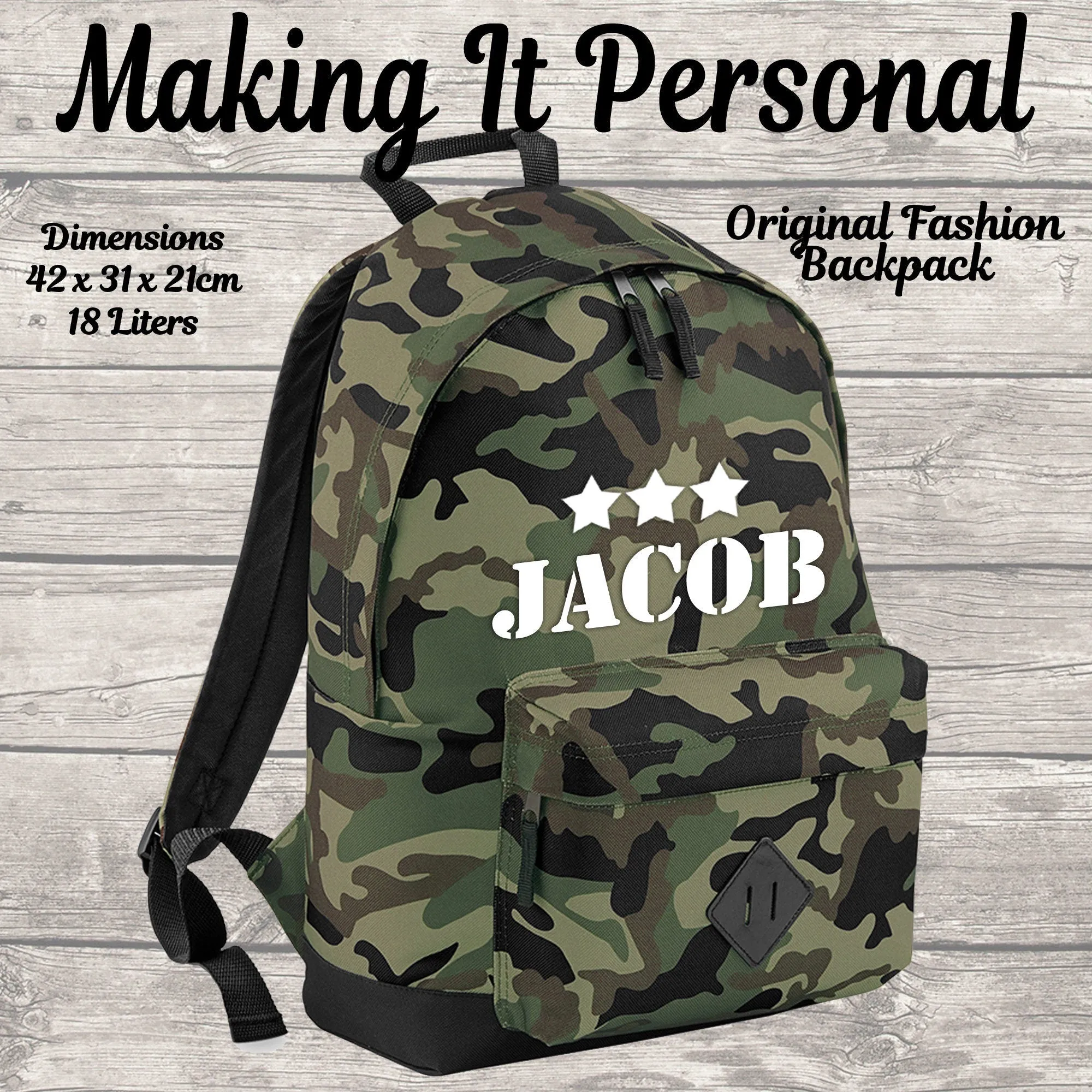 Personalised 18L Backpack Kids Lunch Bag and FREE Pencil Case ADD Your NAME Back To School Camo