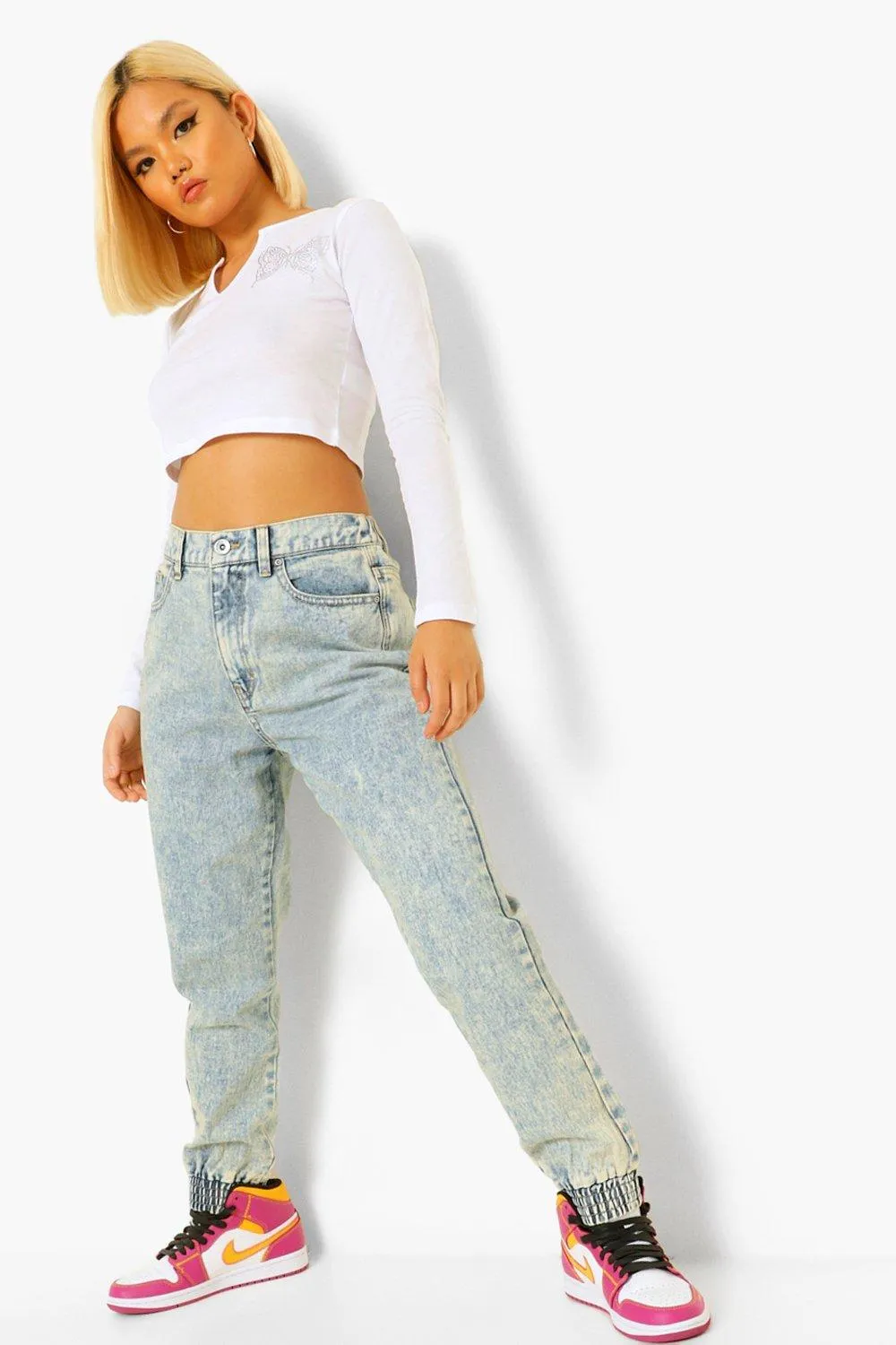 Petite Acid Wash Elasticated Cuff Joggers