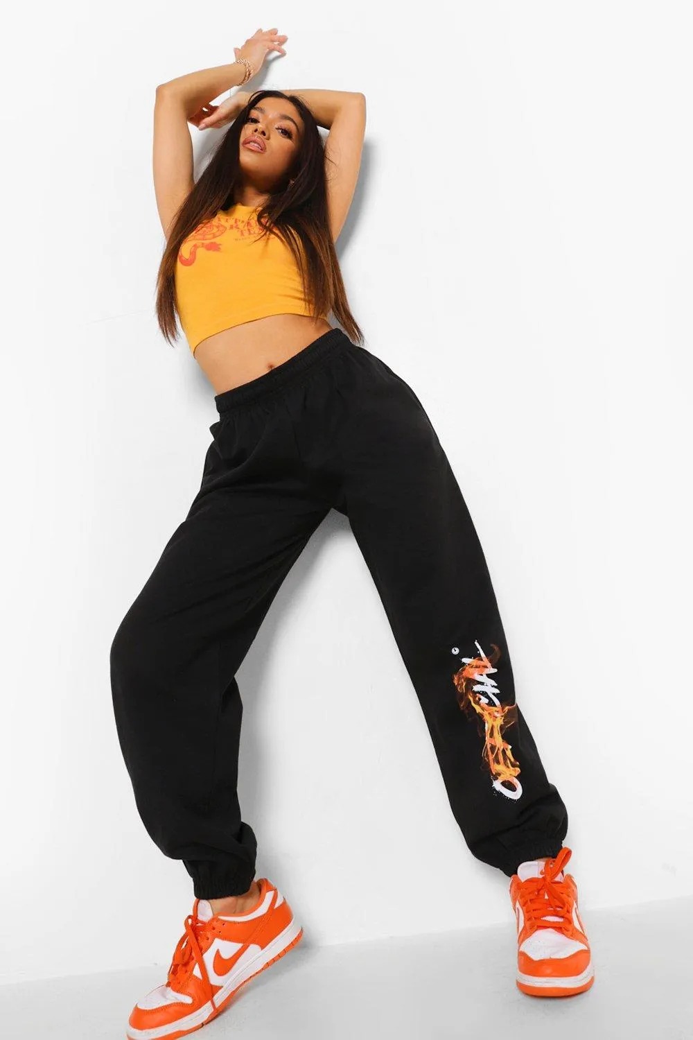 Petite Official Flame Print Oversized Joggers