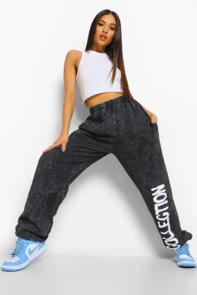 Petite Slogan Acid Wash Oversized Joggers